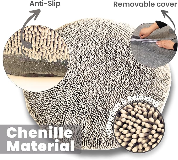 Muddy Mat® Cloud K-9 Bed for Dogs & Cats, Soft & Relaxing Donut Dog Bed, Chenille Material, Removable Cover, Washable & Dryer Safe–Beige Large(40'x40')