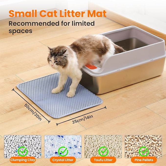 Petinstinct Small Cat Litter Mat, 20x14’’ Double Layer Honeycomb Cat Litter Box Mat, Non Slip Waterproof Urine Proof Litter Trapping Mat for Floor, Kitty Litter Pad, Indoor Pet Supplies, Blue