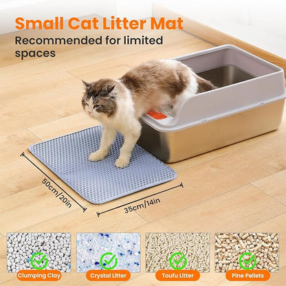 Petinstinct Small Cat Litter Mat, 20x14’’ Double Layer Honeycomb Cat Litter Box Mat, Non Slip Waterproof Urine Proof Litter Trapping Mat for Floor, Kitty Litter Pad, Indoor Pet Supplies, Blue
