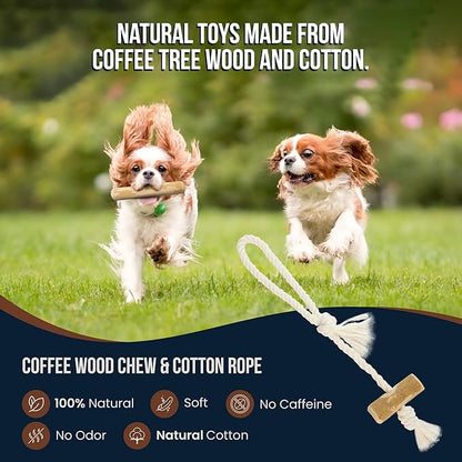 4 Pack Real Coffee Wood Stick for Dogs 15-40 lbs, Puppy Teething Toys, 100% Natural Puppy Wood Chew Toys, Stress Relief - Woodden Bones for Dogs - Natural Rope Toys