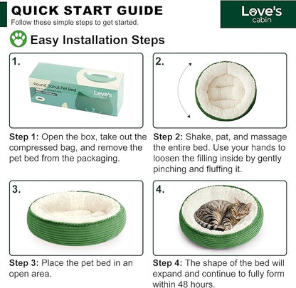 Love's cabin Round Donut Cat and Dog Cushion Bed, 20in Pet Bed for Cats or Small Dogs, Anti-Slip & Water-Resistant Bottom, Super Soft Durable Fabric Pet beds, Washable Luxury Bed Green Stripe