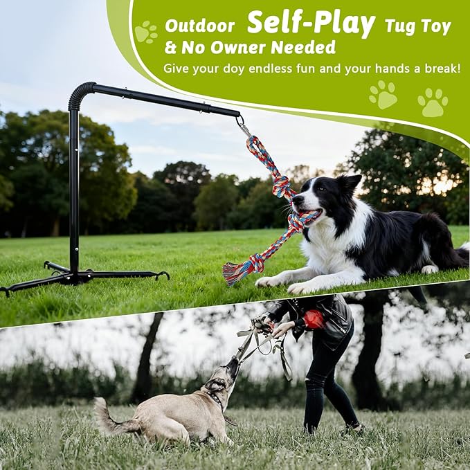 Olpchee Outdoor Tug of War Dog Toy, Tether Interactive Dog Tug Toy Backyard Heavy-Duty Dog Solo Play Exercise Toy for Large Medium Dogs