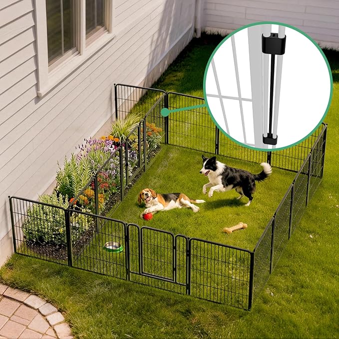 FXW Rollick Unleashed Dog Playpen for Indoor, Yard, RV Camping, 32 inch 16 Panels Dog Pen with Connectors (Pack of 2) for Small and Medium Dogs, Black│Patented