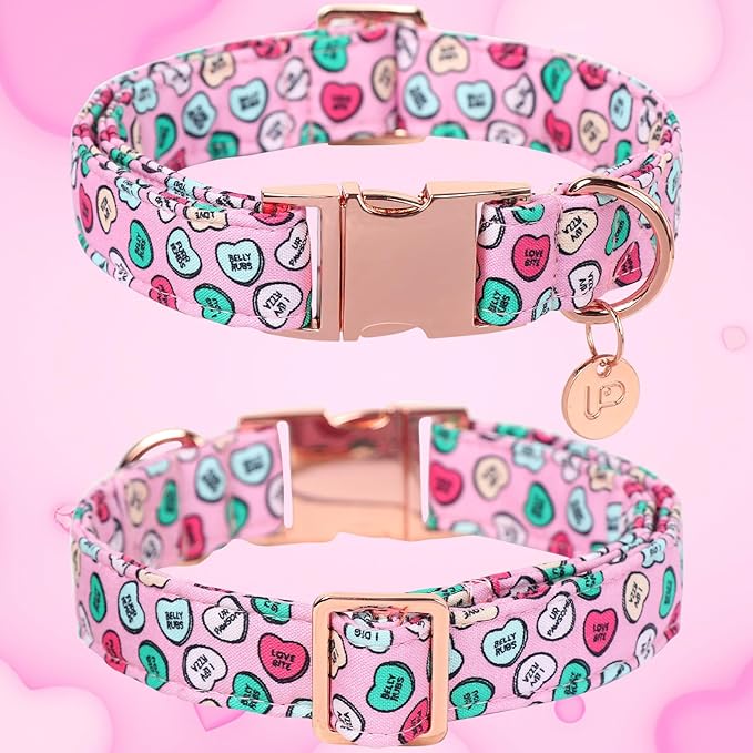 UP URARA PUP Valentine's Dog Collar, Heart Dog Collar for Small Medium Large Girl Boy Dogs or Cats, Wedding Dog Collar Match Dog Leash, Pet Collar with Metal Buckle, S