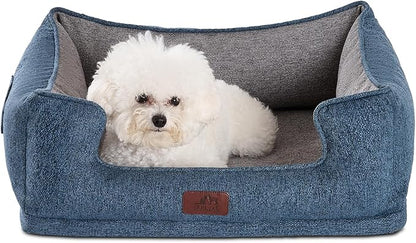 Hollypet Orthopedic Rectangle Dog Bed for Small Dogs, Supportive Egg-Crate Foam Pet Beds with Removable Washable Waterproof Cover and Non-Slip Bottom, Blue, 23" L x 19" W x 8.5" Th