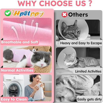 Hpetppy Cat Recovery Suit for Spay Abdominal Wounds, Kitten Onesie Bodysuit for Cats After Surgery, Cat Surgery Recovery Suit Female Cone of Shame Alternative for Cats Anti Licking (Pink,M)