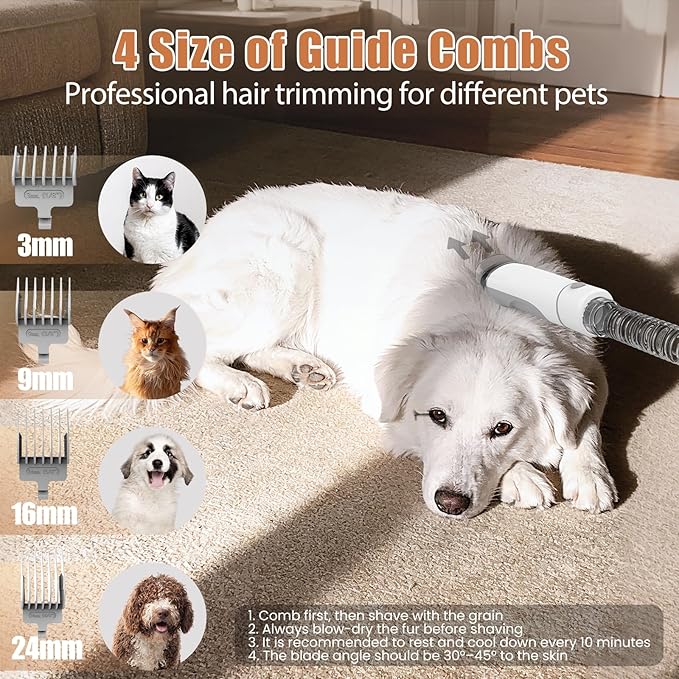 Dog Grooming Vacuum, Pet Grooming Kit with Dog Clippers, 2.5L Dust Cup 11000Pa Dogs Vacuum for Shedding Grooming, 5 Grooming Tools Home Cleaning in 1, Low Noise Pet Grooming Vacuum for Dogs