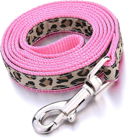 Mile High Life Leopard Dog Harness Collar Leash Set, Adjustable No Pull Dog Halter Harness for Small Breed Dogs, Easy Control for Training Walking (Pink, XS Chest 9"-15", Neck 8"-12")