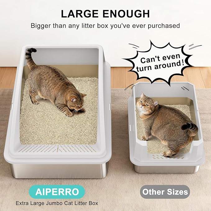 Stainless Steel Litter Box Extra Large for Big Cats and Multi-Cats | Jumbo Extra Large Metal Cat Box with High Sided Lid, Anti-Urine Leakage, Non-Stick,Include Litter Scoop
