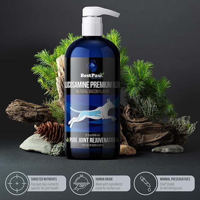 Best Paw Nutrition - Bacon Flavor Liquid Glucosamine for Dogs & Cats - Joint Supplement for Hip & Joint Pain Relief Pets Love - 32oz