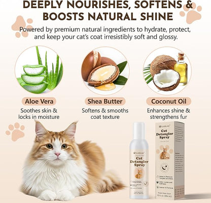 Cat Detangler Spray – Cat Matted Fur Remover for Matted Hair & Everyday Grooming–Dematting Spray for Cats to Loosen Knots, Reduce Pulling, Hydrate Coat & Keep Your Cat’s Fur Soft, Smooth & Manageable