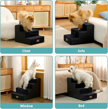 COZY KISS Dog Stairs for Small Dogs, 4 Tier Pet Stairs for Couch and Beds, 17.7" H Non-Slip Dog Steps for Old Cats, Puppy, Small Medium Dogs, 15.7x23.6x17.7 inch, Black