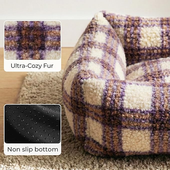 WESTERN HOME WH Dog Bed for Small Medium Dogs, Washable Small Medium Dog Bed, High Back Support Pet Sofa with Sides, Soft Pet Beds with Anti Slip Bottom, 25inch, Purple