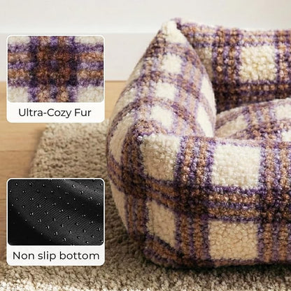 WESTERN HOME WH Dog Bed for Small Medium Dogs, Washable Small Medium Dog Bed, High Back Support Pet Sofa with Sides, Soft Pet Beds with Anti Slip Bottom, 25inch, Purple