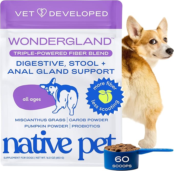 Native Pet WonderGland - Dog Anal Gland Treatment Using Fiber for Dogs - Prevents Scooting for Dogs Anal Gland Supplement Including Dog Gut Health Probiotics for Anal Gland Support - 60 Scoops