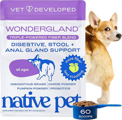 Native Pet WonderGland - Dog Anal Gland Treatment Using Fiber for Dogs - Prevents Scooting for Dogs Anal Gland Supplement Including Dog Gut Health Probiotics for Anal Gland Support - 60 Scoops