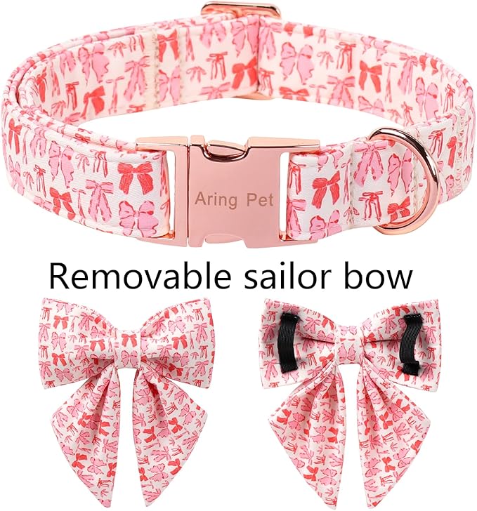 ARING PET Valentine's Day Collar for Dog, Cute Pink Sailor Bowtie Heart Puppy Pet Collars for Small Medium Large Girl Dogs-S