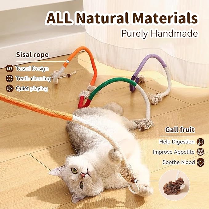 MAXTOOA Cat Toys for Indoor Cats Chew Ropes 3Pcs, Silvervine Stick 1Pcs with Gall Fruit, Interactive Catnip Toy for Kittens Dental Care Teeth Cleaning