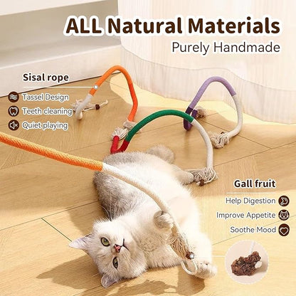 MAXTOOA Cat Toys for Indoor Cats Chew Ropes 3Pcs, Silvervine Stick 1Pcs with Gall Fruit, Interactive Catnip Toy for Kittens Dental Care Teeth Cleaning