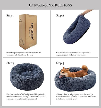 Comfort Donut Dog Bed for Small Dogs, Cat Bed & Pet Bed for Indoor Use, Medium Size with Soft Plush, Round Dog Beds for Large Dogs and Cats (Gray, 32''Lx32''Wx8''Th)