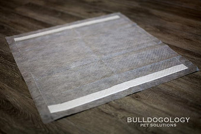 Bulldoglogy Carbon Black Puppy Pee Pads with Adhesive Sticky Tape - Large Charcoal Housebreaking Dog Training Wee Pads (24x24) 6 Layers with Extra Quick Dry Bullsorbent Polymer Tech (100-Count)