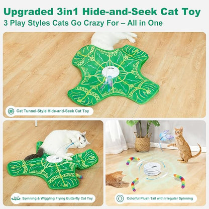 Qraxond Interactive Cat Toys for Indoor Cats,[Newly Upgraded] Rechargeable Touch Activated Hide and Seek Kitten Toys for Bored Indoor Adult Cats with Fluttering (Green Cover Cloth Toy)