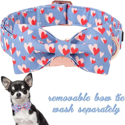Unique style paws Valentine's Day Dog Collar with Bow Tie Red Blue Pink Heart Love Puppy Collar Best Gothic Style Gift for Small Medium Large Boys Girls-L