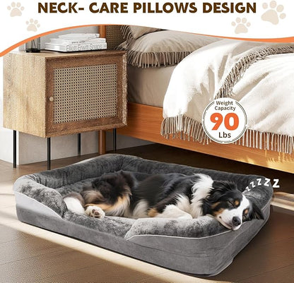 Orthopedic Dog Bed for Medium and Large Dogs Pet Bed with Sides Waterproof Dog Couch with Washable Removable Cover and Egg Crate Foam Pet Sleeping Mat with Anti-Slip Bottom