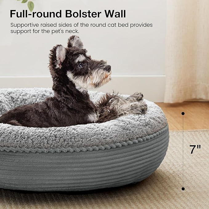 Love's cabin Round Donut Cat and Dog Cushion Bed, 25in Pet Bed for Small or Medium Dogs, Anti-Slip & Water-Resistant Bottom, Soft Durable Fabric Pet Beds, Washable Calming Cat Bed Stripe