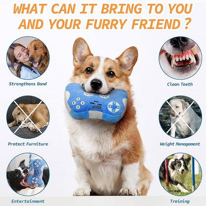 MTERSN Cute Squeaky Dog Toys - Plushie Game Controller Plush Funny Puppy Chew Toys with Full Crinkle Paper - Cool Pets Toys for Dogs and Funny Birthday Gift (Blue)