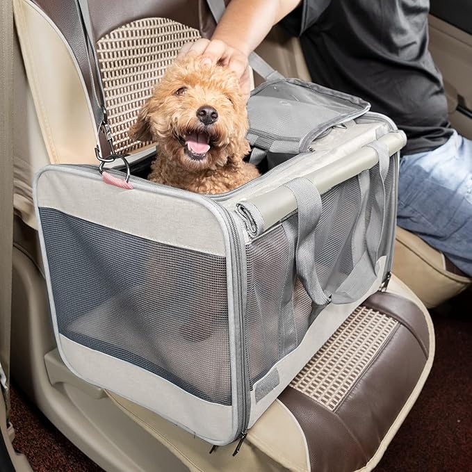 GAPZER Pet Carrier for Large Cat Soft-Sided Animal Traveling Bag for Medium Cat up to 20lbs / Washable Small Dog Puppy 10 lbs Crate Case with Privacy Curtains for Home Outdoor Travel Beige White