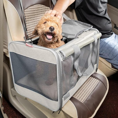 GAPZER Pet Carrier for Large Cat Soft-Sided Animal Traveling Bag for Medium Cat up to 20lbs / Washable Small Dog Puppy 10 lbs Crate Case with Privacy Curtains for Home Outdoor Travel Beige White