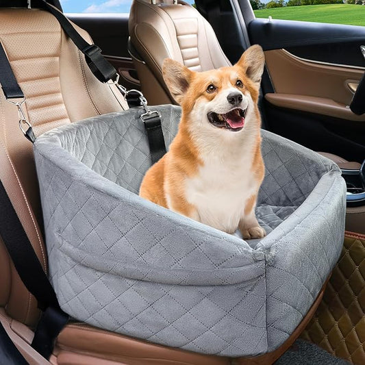 NEEZUKAR Dog Car Seat for Small Dogs,Detachable Washable Dog Booster Seat for Medium Dogs Under 30lbs, Pet Car Seat Travel Bed with Storage Pockets and Dog Safety Belt (Grey)