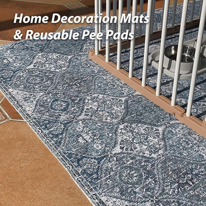 nunubaby Washable Pee Pads for Dogs, Stylish, Non-Slip and Leak-Proof Pee Pads. Reusable Potty Pads for Dogs for Crates and Floors.(Blue/Multi, 48" x48" )