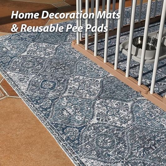 nunubaby Washable Pee Pads for Dogs, Stylish, Non-Slip and Leak-Proof Pee Pads. Reusable Potty Pads for Dogs for Crates and Floors.(Blue/Multi, 36" x72" )