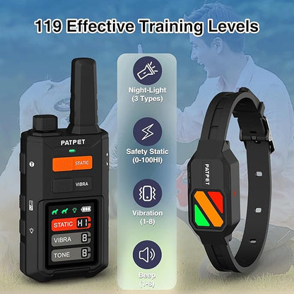PATPET Dog Training Collar with Night Lights - 4200FT Waterproof E Collar for Dogs Training for Large Medium Dogs, Rechargeable Dog Electric Training Collar 119 Levels with 4 Training Modes