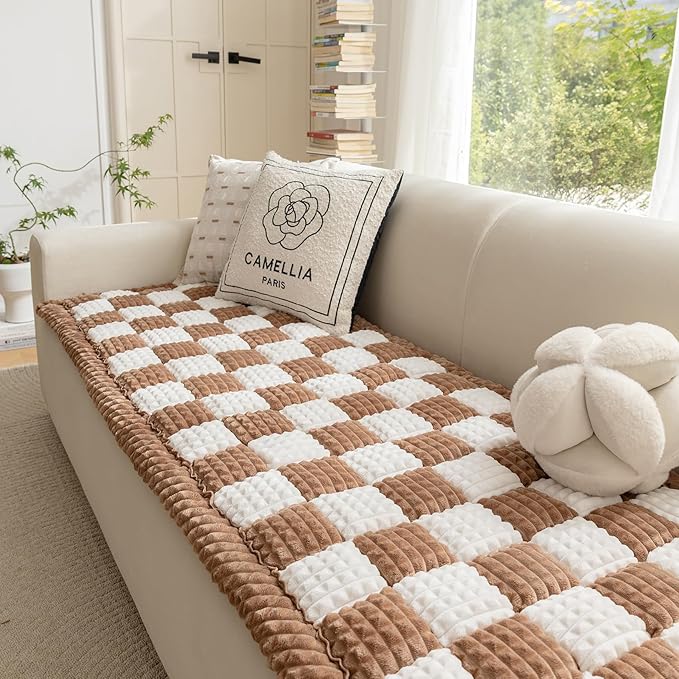 HOMEREFROM Couch Cover for Dogs Washable, Fuzzy Pet Cover for Sofa, Covers for 3 Cushion Couch Pet-Friendly, Non Slip Dog Bed Mat Dog Blanket (DarkCoffee, 27.6x70.9 inch)