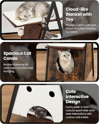 Modern Wood Cat Tree Tower for Indoor Cats Large Adult - 67 Inch Tall Multi-Level Heavy Duty Cat Condo Trees Furniture with Caves Perch Bed Scratching Board - XL Big Sturdy Wooden Kitty Climbing House
