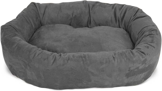 Majestic Pet 32 Inch Suede Calming Dog Bed Washable 32x23x7 (Inch) – Cozy Soft Round Donut Dog Bed with Spine Support for Dogs to Rest Their Head - Pet Bed Medium – Gray
