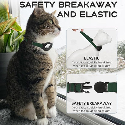 AirTag Cat Collars, Stretchy Collar with Apple AirTag Holder and Bell, Breakaway Ultra Design Elastic GPS Tracking Collars for Cats and Puppies, (7.5-12.5 Inch), Forest Green