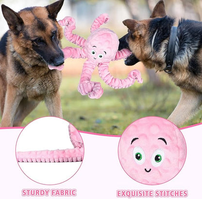 BUYPOW Dog Squeaky Toys Octopus - Tough Plush Large Medium & Small Dog Toys - Stuffed Animals Puppy Toys (Octopus Pink)