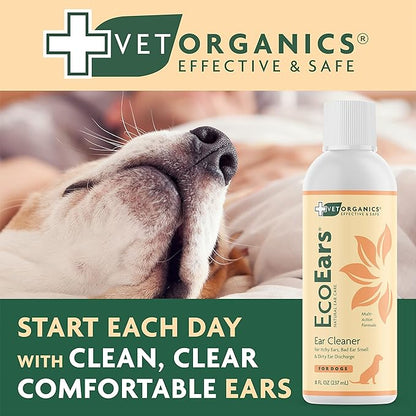 Vet Organics EcoEars Dog Ear Cleaner Solution–8 Oz. Natural Dog Ear Multi-Action Formula for Large or Small Canines – Ear Drops to Alleviate Itchy Ears, Shaking, & Otic Discharge–Puppy Supplies 2pk