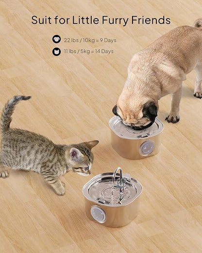 PEKTACO Cat Water Fountain Stainless Steel, 3.2L/108oz Cat Water Dispenser with Quiet Water Pump and Water-Level Window, Dishwasher Safe Pet Drinking Fountain for Cats Indoor with Replacement Filter