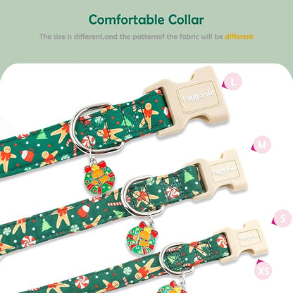 Faygarsle Christmas Dog Collar, Green Gingerbread Pattern, Plastic Buckle with Metal D-Ring, Holiday Pet Accessory, for Small Medium Large Dogs M