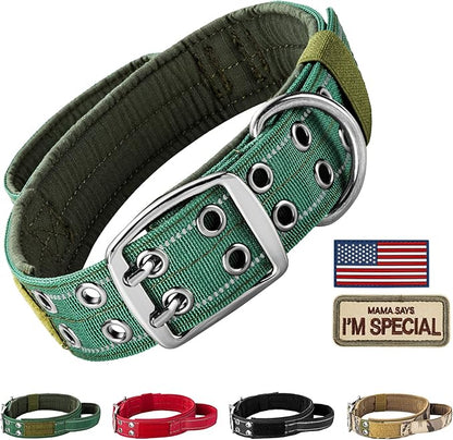 Annchwool Tactical Dog Collar for Medium and Large Dog,Adjustable Military Dog Collar with Soft Padded Handle,Heavy Duty Double Buckle Design(Green,XL)