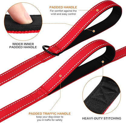 Joytale Dog Leash Heavy Duty for Large Dogs That Pull, Double Handle for Traffic Control, Double-Sided Reflective Leashes for Large Medium Dogs Night Safety, 5FT, Red