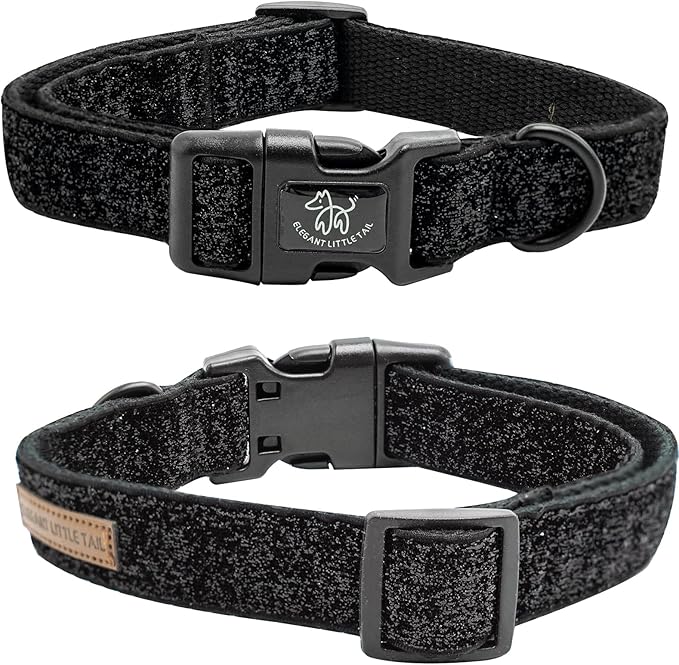 Elegant little tail Glittering Dog Collar, Cute Girl Boy Pet Collar Black Bling Pet Collars Durable Cotton Webbing Eco-Friendly Plastic Buckle Adjustable Dog Collars for Large Dogs