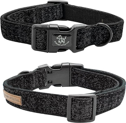 Elegant little tail Glittering Dog Collar, Cute Girl Boy Pet Collar Black Bling Pet Collars Durable Cotton Webbing Eco-Friendly Plastic Buckle Adjustable Dog Collars for Large Dogs