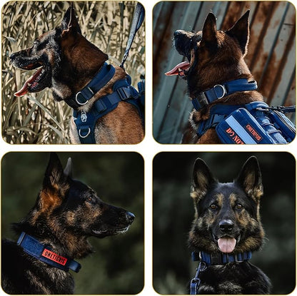 OneTigris Tough Dog Collars, Tactical Dog Collar with Handle, Milltary Adjustable Dog Collar with Heavy Duty Metal Buckle for Training (Blue, S)