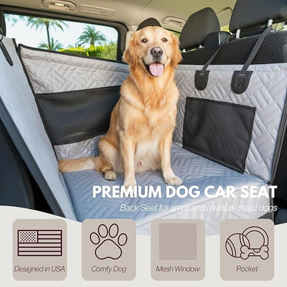 Premium Dog Car Seat & Back Seat – Waterproof & Non-Slip Travel Hammock with Storage Pockets | Secure & Comfortable Pet Seat Cover for Large & Medium Dogs – Fits Cars, SUVs & Trucks (Gray)